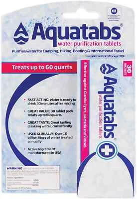 Aquatabs, water purification tablet, 30 tablets, New in Box, unopened