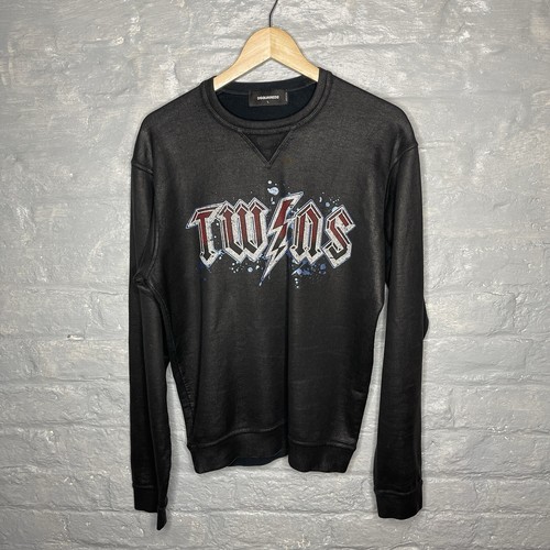 Maglione Pullover Dsquared2 Twins World Tour Nero Rivestito Felpa Grande