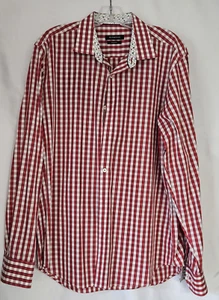 Bugatchi Shape Fit Men’s Sz L Red Checked Long Sleeve Button Up 100% Cotton - Picture 1 of 7