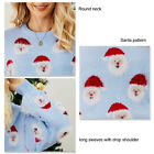 Christmas Santa Knitted Sweater Neck Long Sleeve Funny Pullover (Blue XL) NOW