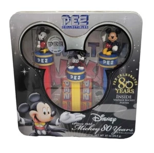 NEW Disney Mickey Mouse PEZ Candy Celebrating 80 Years In Tin And Poster Vintage - Picture 1 of 9