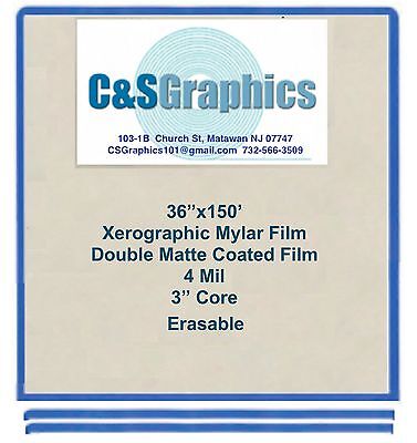36 X150' Roll 4 Mil Mylar Drafting Film, Double Matte Xerographic Erasable  • 195$