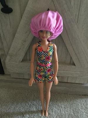 Barbie Doll Head Hair Sleep Bonnet or Shower Cap Solid Hot Pink Color Elastic - Image 1 of 4