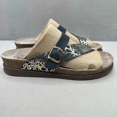 Sandálias tanga Mephisto Helen Mix feminina tamanho 10 (40) azul marinho gráfico fivela de couro - Imagem 1 de 4