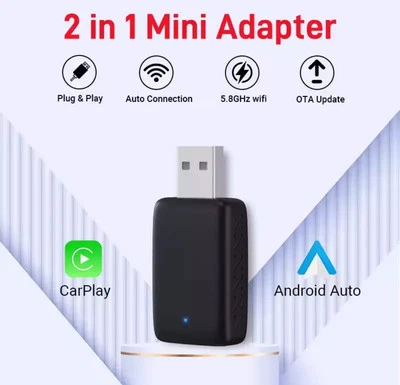 ADATTATORE WIRELESS USB APPLE CAR PLAY ANDROID AUTO UNIVERSALE ITALIA - Immagine 1 di 3