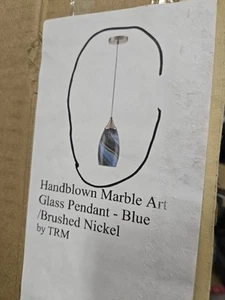 Große Glas Pendelleuchte mit mundgeblasenem blauem Marmor Kunstglasschirm KOSTENLOSER VERSAND - Bild 1 von 2
