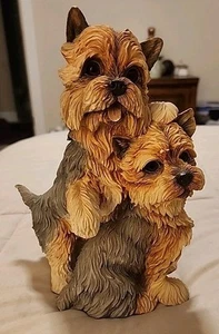 The Danbury Mint Yorkies 2 Puppy Dogs 9.5" Resin Figurine Retired K - Picture 1 of 10