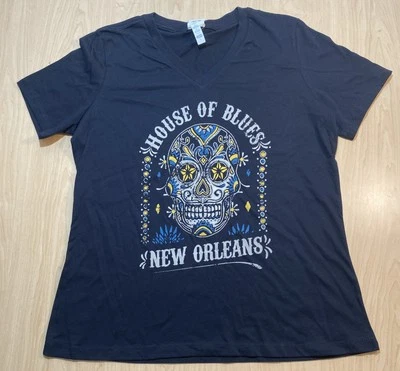 House of Blues T-Shirt New Orleans Women's NEW Calavera Large Mexico Skull HOB L - Изображение 1 из 4