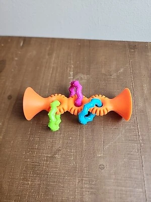 Fat Brain Toys pipSquigz Loops - Orange 21922 Preowned Suction Rattle Teether - Image 1 of 4