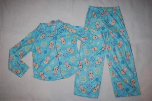 Girls L/S Pajamas Set DISNEY FROZEN Aqua Blue ELSA SNOWFLAKES Flannel M 7-8 - Picture 1 of 1