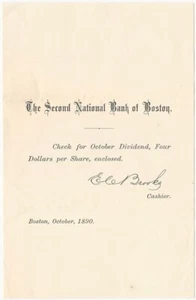 Boston Second National Bank 1890 Inversión Dividendo Cubierta Financiera - Imagen 1 de 1
