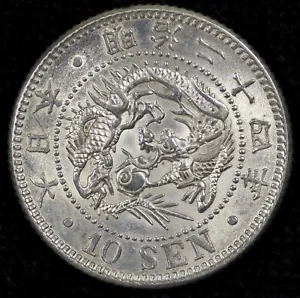 1891 Japan Silver 10 Sen UNC - Picture 1 of 2