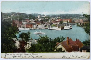 Postal View of the Harbor, Norwich Conn CT 1907 - parte posterior indivisa usada de colección - Imagen 1 de 2