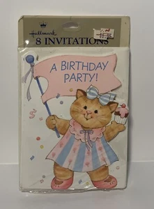 Vintage Hallmark Kitten Birthday Party Invitations Envelopes Cat Bow Confetti - Picture 1 of 2