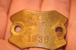 Antique Dog Tag from New York - N.Y.S. - 1936 - Brass Animal Dogs Tag # 228666.. - Picture 1 of 14