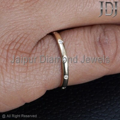 Proposal Band Natural Pave Diamond Solid 14k Yellow Gold Stackable Mini Ring - Image 1 of 4