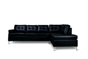BLACK FAUX LEATHER TUFTED SOFA SECTIONAL CHAISE LIVING ROOM FURNITURE - Picture 1 of 8