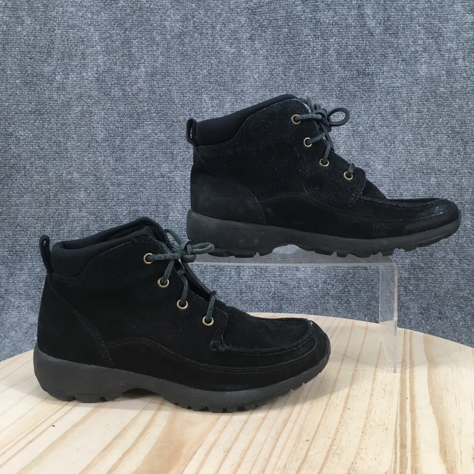 Botas Lands End femininas 9 B Chukka camurça preta com cadarço conforto casual tornozelo top - Imagem 1 de 4