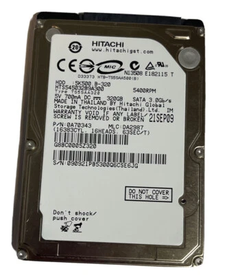 hts545032b9a300 Hitachi  320GB Internal 5400RPM 2.5" HDD SATA* - Image 1 of 3