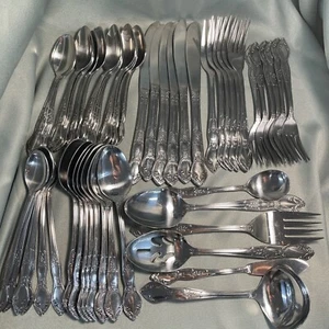 Cubiertos de acero inoxidable 53 piezas vintage con patrón de pamela plateada Orleans Corea - Imagen 1 de 7