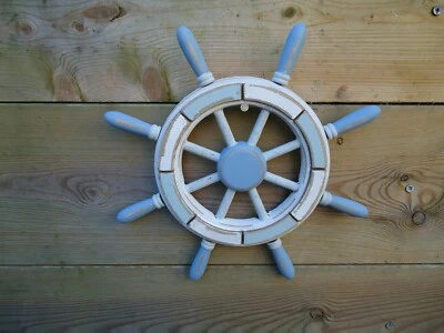 Ships Wheel Blue & White Wooden Nautical Beach Seaside Boat Sea Wall Art Decor - Image 1 of 4