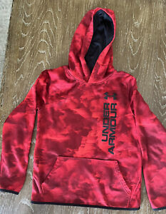 Boy's Under Armour Youth XL Loose Fit Hoodie Pullover Cold Gear Red Black Camo