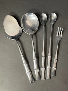 Bamboo Shaped Handles Serving Set Vntg 5 Pcs. Weldon Stainless Steel Japan Tiki - Picture 1 of 16
