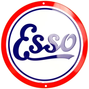 ESSO GAS OIL TIN METAL ROUND SIGN 12" RETRO DECOR SHOP AUTO EMBOSSED MANCAVE - Picture 1 of 4