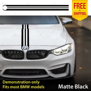 For BMW Engine HOOD BONNET Racing Graphic Stripe Decal Vinyl Sticker MATTE BLACK - Picture 1 of 10