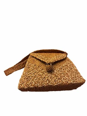 Antiguo Bolso Cartera SIMON BROS CO. Italia Nueva York Tejido de Paja Marrón Natural Años 40 Foto 1 de 4