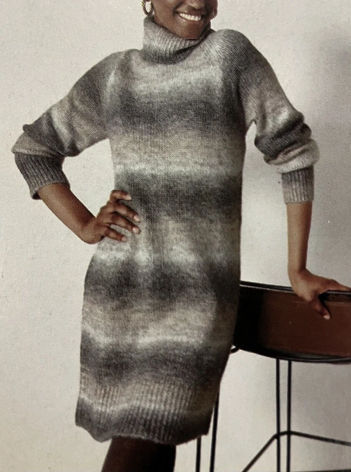 NEXT Grey/Beige Shadow Stripe Roll Neck Jumper Dress UK 10-20