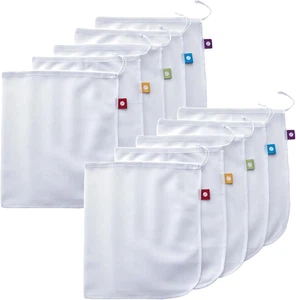 Sacchetti Riutilizzabili per Prodotti, Sacchetti in Rete Lavabile per Frutta e Verdura, Set di 10 - - Foto 1 di 12