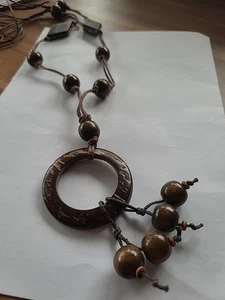 Damen Halskette Holzkette mit Holzkugeln  Natur 50 cm - Vintage - Bild 1 von 4