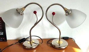 2 Tisch-Leuchten silber gold Dekor Metall Glas Schirm Schalter Nachttisch Lampe - Bild 1 von 10