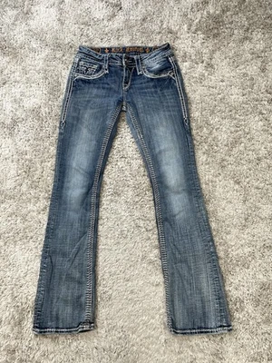 Jeans Rock Revival Feminino 26 Azul Kai Bootcut Ponto de Contraste Strass - Imagem 1 de 4