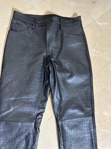 Men's Genuine Cowhide Crocodile Print Leather Pant - 5 Pockets Design Biker Pant - Picture 1 of 3
