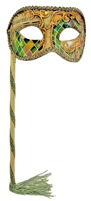 MAR101M A QUALITY ITALIAN HANDHELD MASK HANDPAINTED BY ARTISANS, GREEN MOSAIC - Image 1 of 2