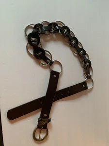 Cinturón tejido cuero genuino MUDD 38" anillos de metal vintage Y2K Boho Punk - Imagen 1 de 14