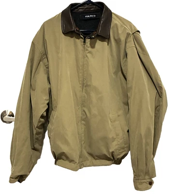 Chaqueta De Colección Nautica Reversible con Cremallera Cuello de Cuero Tostado Azul Vellón XL 90s Foto 1 de 4