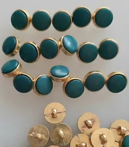 15 x 11mm Medium Teal and Gold Round Plastic Shank Buttons - TV701w - Picture 1 of 1