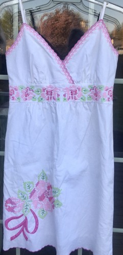 VETEMENTS Prendisole Lilly Pulitzer bianco ricamato pastelli punto croce taglia 6