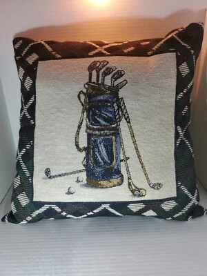 Manual Woodworkers & Weavers Golf Clubs Bag Throw Pillow 17x 17" USA GUC - Image 1 of 4