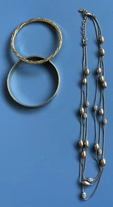 Lot of 3 Monet Mixed Necklace & 2 Bracelets Gold Tone Costume Jewelry - Picture 1 of 6