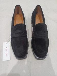 M&S Per Una Suede Stain Resistant Block Heel Loafers UK SIZE 8 BLACK - Picture 1 of 10