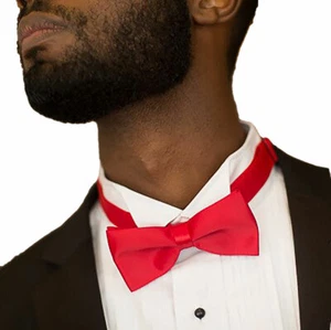 Mens Red Bow Tie Pretied Banded Adjustable Wedding Waiter NEW - Picture 1 of 4