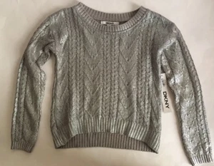 Girls DKNY sweater Size S NWT Silver Metallic Great For Holidays - Picture 1 of 3