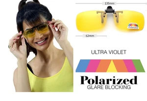 Night Driving Clip-On Glasses Polarized Yellow UV400 Anti-Glare Lens - Picture 1 of 8