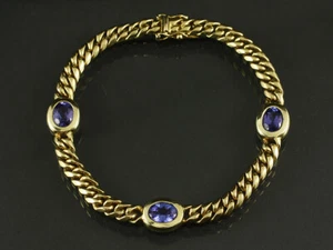 Preciosa pulsera blindada de zafiro 4,04ct (grabado) 26,0g 750/- oro amarillo - Imagen 1 de 6