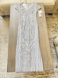 Vestido Oleg Cassini Largo Ocasión Especial ESTILO VEN Mujer Metálico Plateado, ¡Nuevo! - Imagen 1 de 6