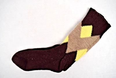 Calcetines Vintage Lana Argyle Años 40 50 Marrón Tostado Amarillo Argyle 8.5" x 9.5" dos agujeros Foto 1 de 4